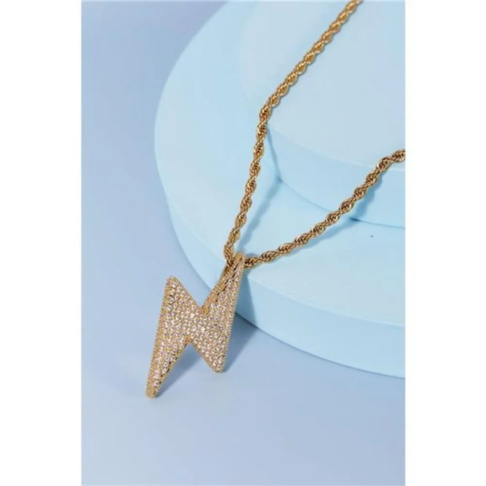 Brass Lightning Pendant Necklace